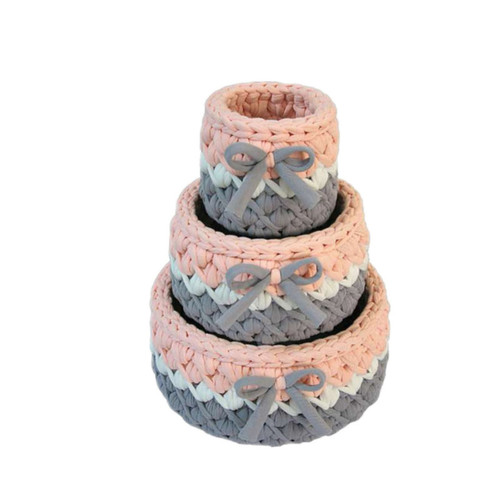 سبد قلاب بافی تریکو مدل کجراه نیلوفر کد 02 مجموعه 3 عددی